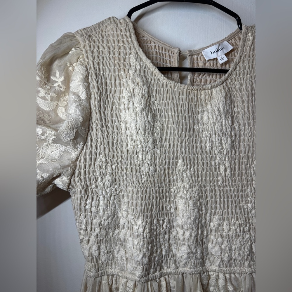 Bohme Alora Embroidered Floral Champagne Cream Tulle Maxi Dress Size Medium - Picture 6 of 16